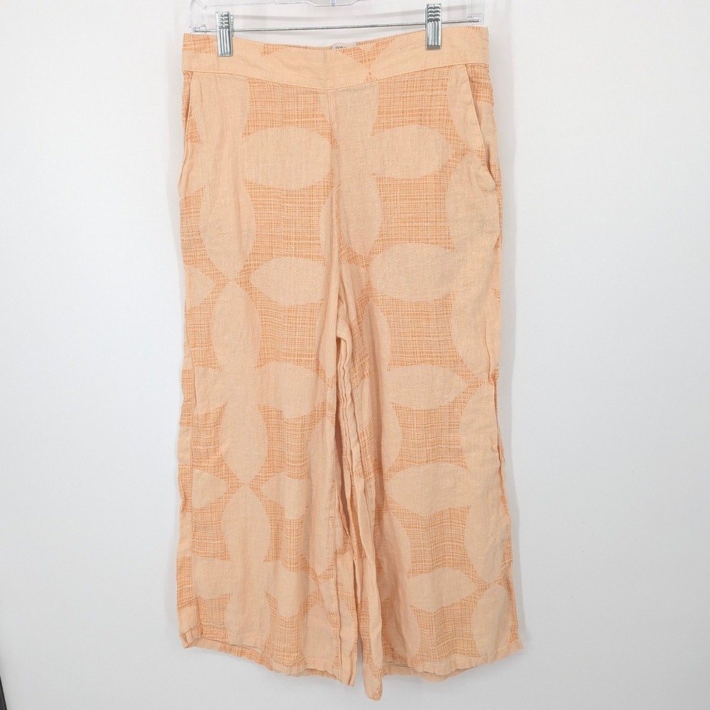 Joie Wide Leg Linen Pants Womens Medium Orange Crop Elastic Waist Boho Resort